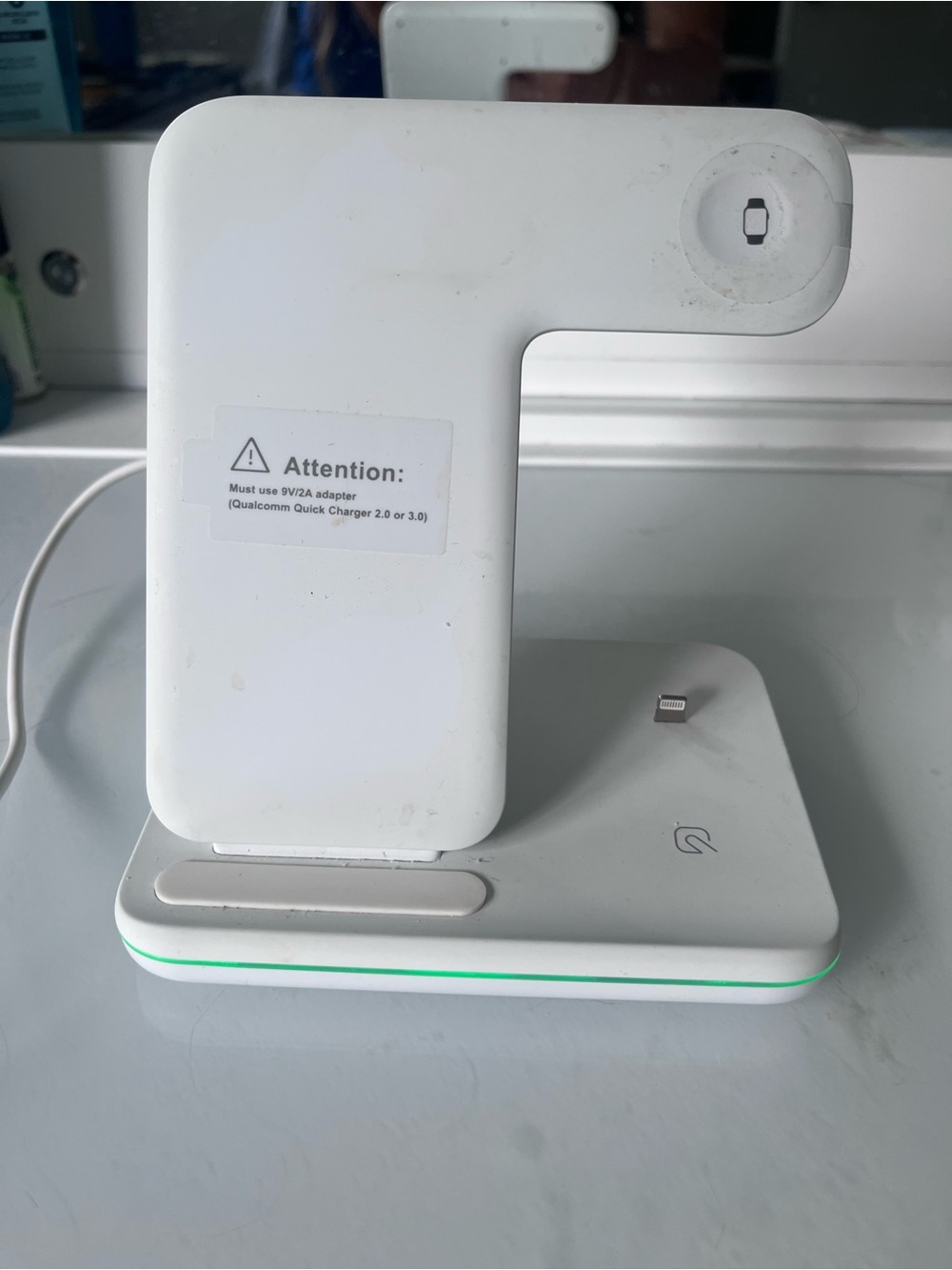 White 3-in-1 Wireless Charging Stand with Lightning Dock